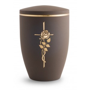 Melina Edition Steel Cremation Ashes Urn - Café with Gold Cross & Rose