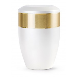 Aurum Edition Steel Cremation Ashes Urn – Mother of Pearl with Gold Decorative Band