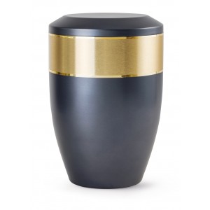 Aurum Edition Steel Cremation Ashes Urn – Midnight Blue with Gold Decorative Band