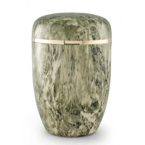 Steel Urn (Marbled Green / White Finish– Golden Trim)