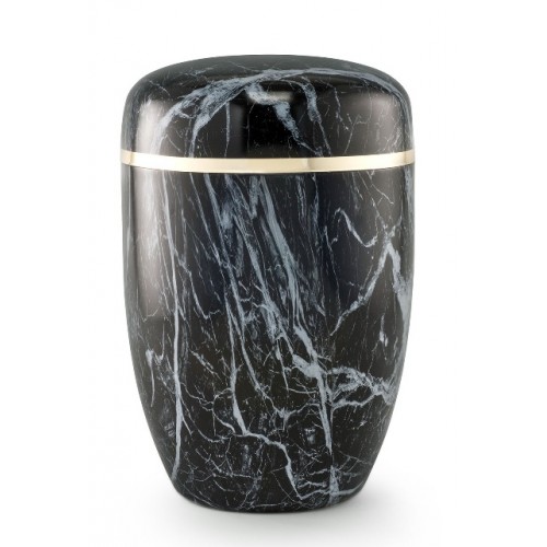 Steel Urn (Marbled Black / White Finish– Golden Trim)