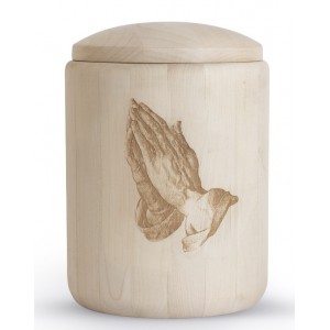 Untreaded Natural Maple Cremation Ashes Urn – Laser Engraved Praying Hands Motif