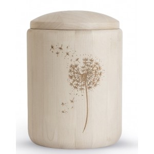 Untreaded Natural Maple Cremation Ashes Urn – Laser Engraved Dandelion Flower Motif