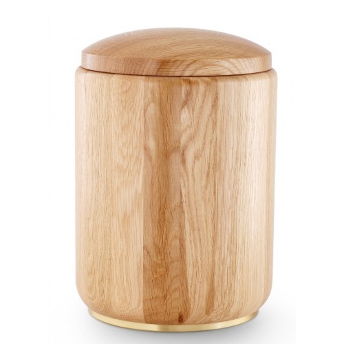 Lacquered Solid Natural Oak Cremation Ashes Urn – (With Golden Metal Base)